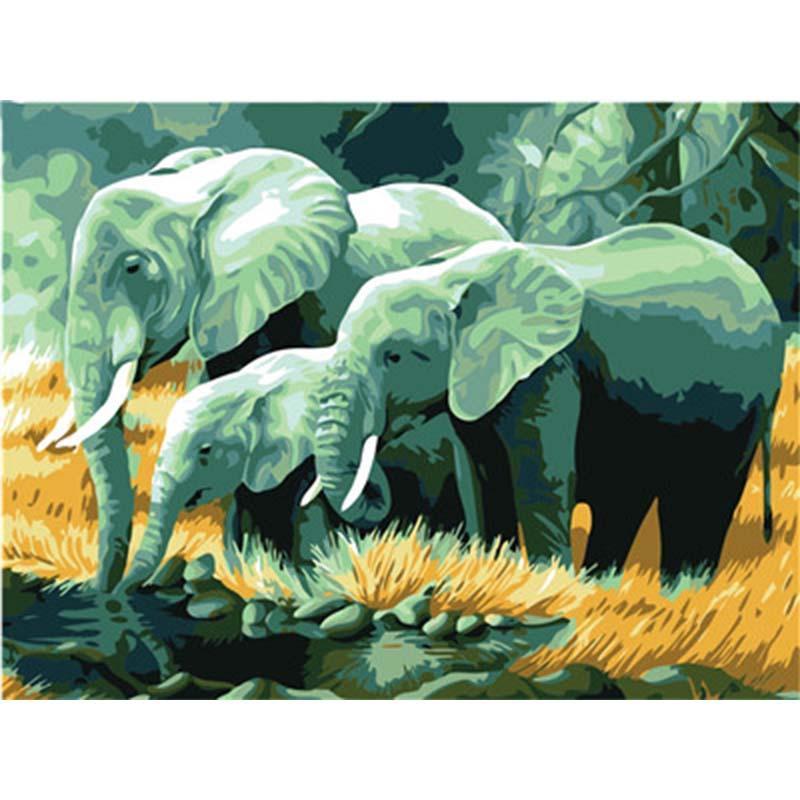 Paint by Numbers - Elephants at the Water