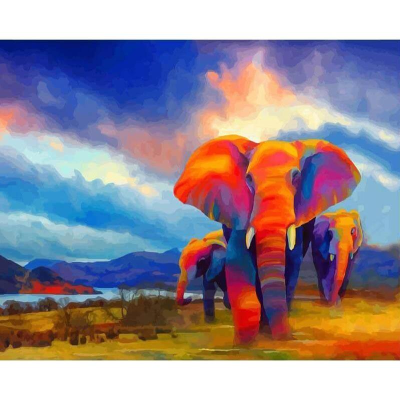 Paint by Numbers - Elephants Under Blue Sky