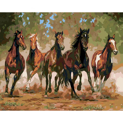 Paint by Numbers - Five Horses on the Run