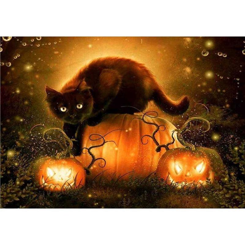 Paint by Numbers - Halloween | Black Cat Circled Pumpkin