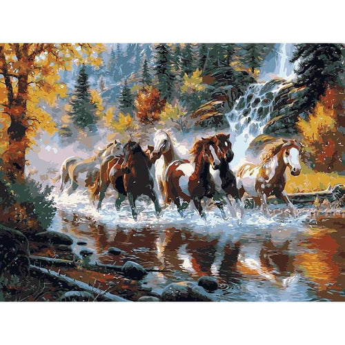 Paint by Numbers - Herd Of Horses in the Water
