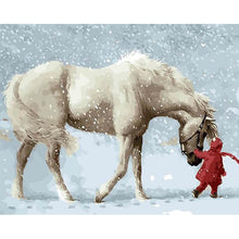 Load image into Gallery viewer, Paint by Numbers - Horse With a Child in the Snow
