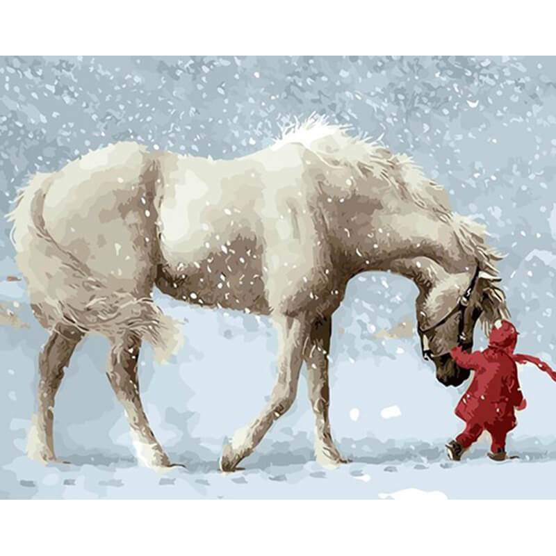 Paint by Numbers - Horse With a Child in the Snow