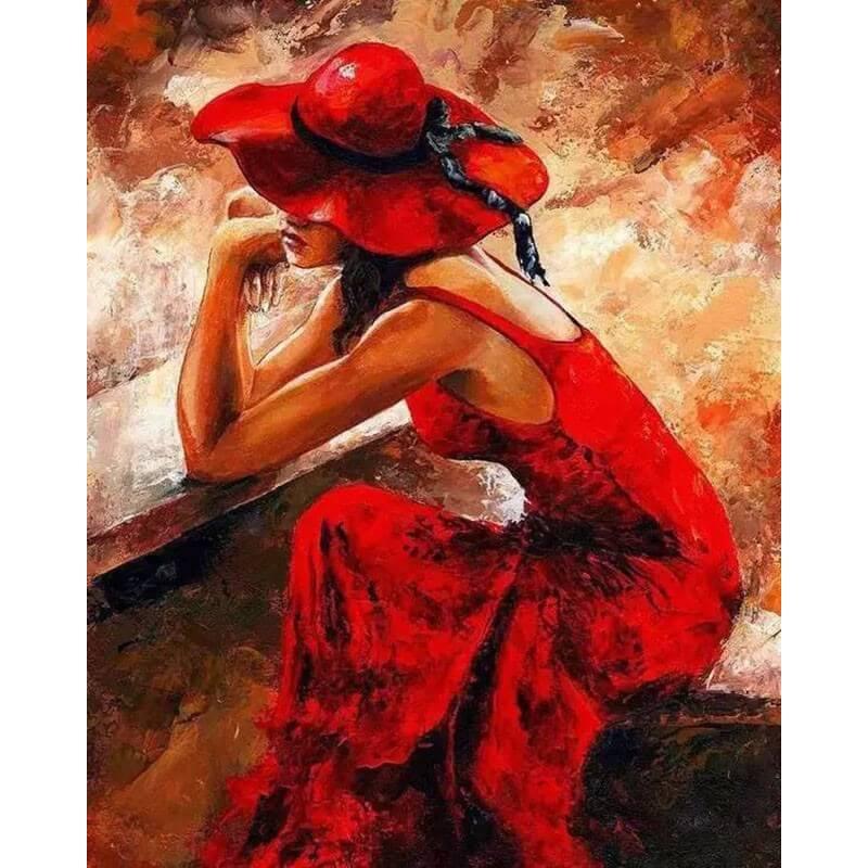 Paint by Numbers - Lady in Red With Hat