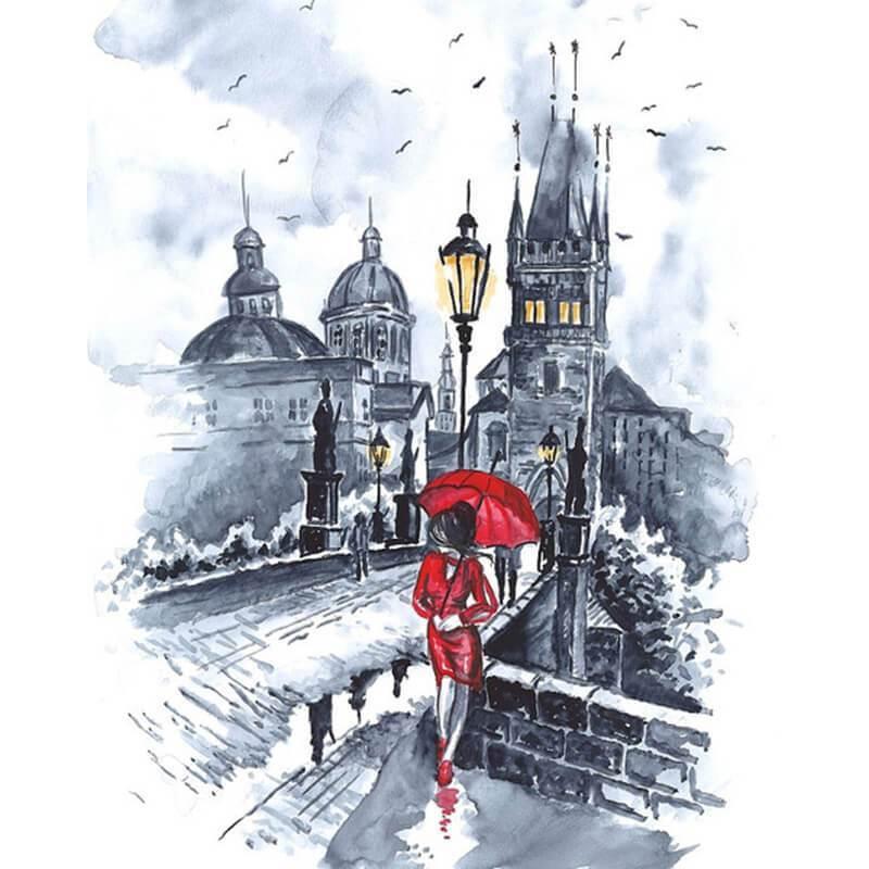 Paint by Numbers - Lady in Red With Umbrella