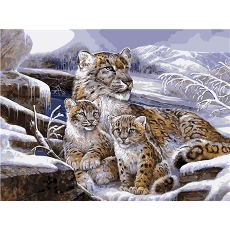 Paint by Numbers - Leopard Family in the Snow