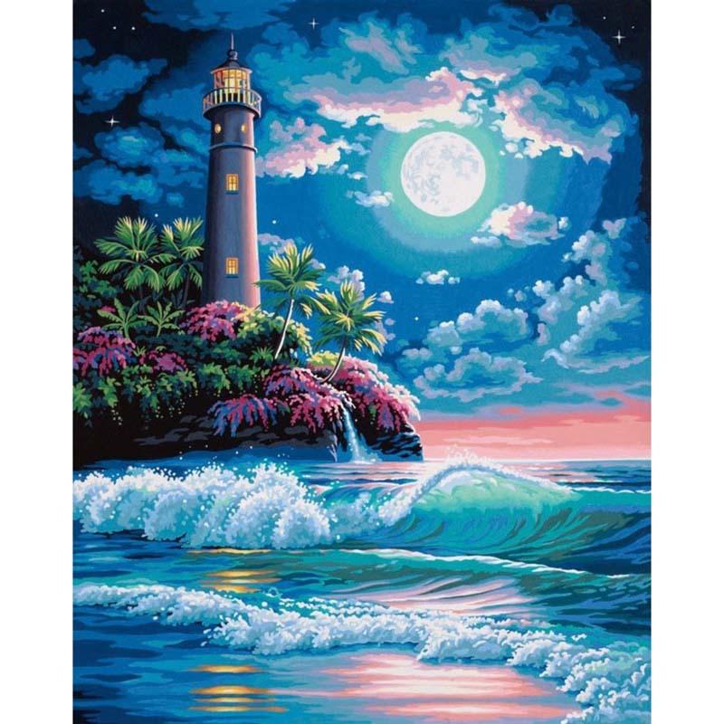 Paint by Numbers - Lighthouse With Full Moon