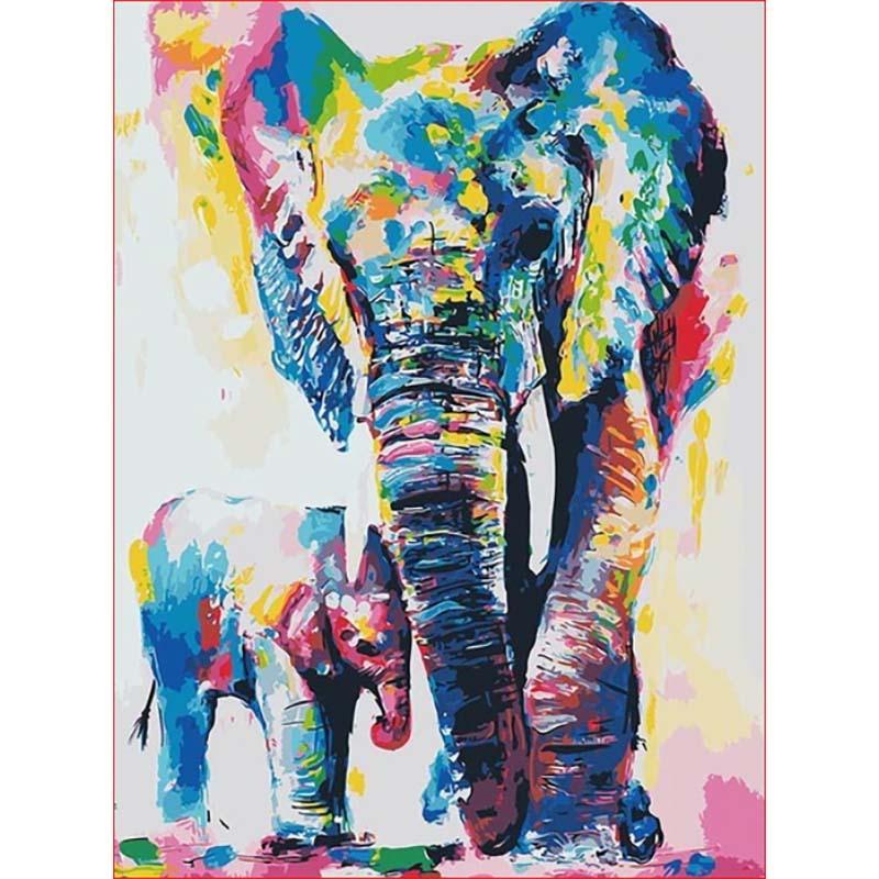 Paint by Numbers - Mother and Baby Elephant