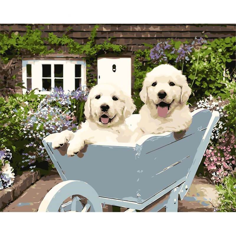 Paint by Numbers - Puppies in Wheelbarrow