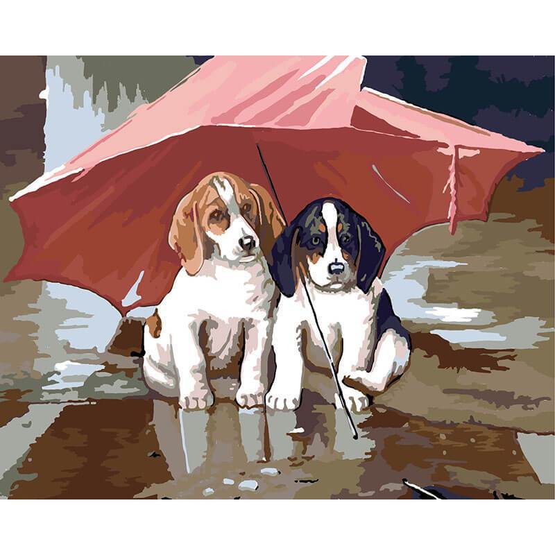 Paint by Numbers - Puppies Under an Umbrella