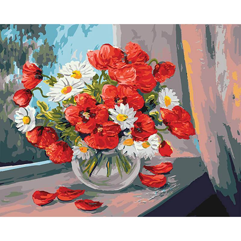 Paint by Numbers - Red, White Flowers