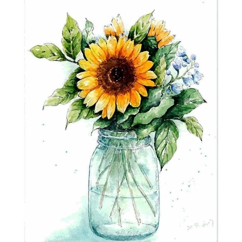 Paint by Numbers - Sunflowers in a Glass Vase