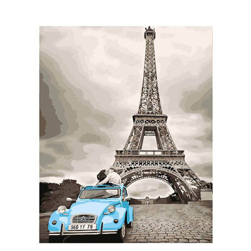 Paint by Numbers - the Eiffel Tower and Blue Car