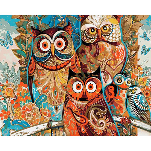 Paint by Numbers - Three Abstract Owls