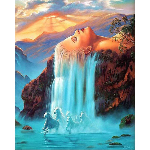 Paint by Numbers - Waterfall Woman With Horses