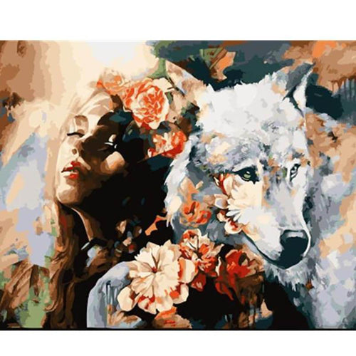 Paint by Numbers - Woman and White Wolf