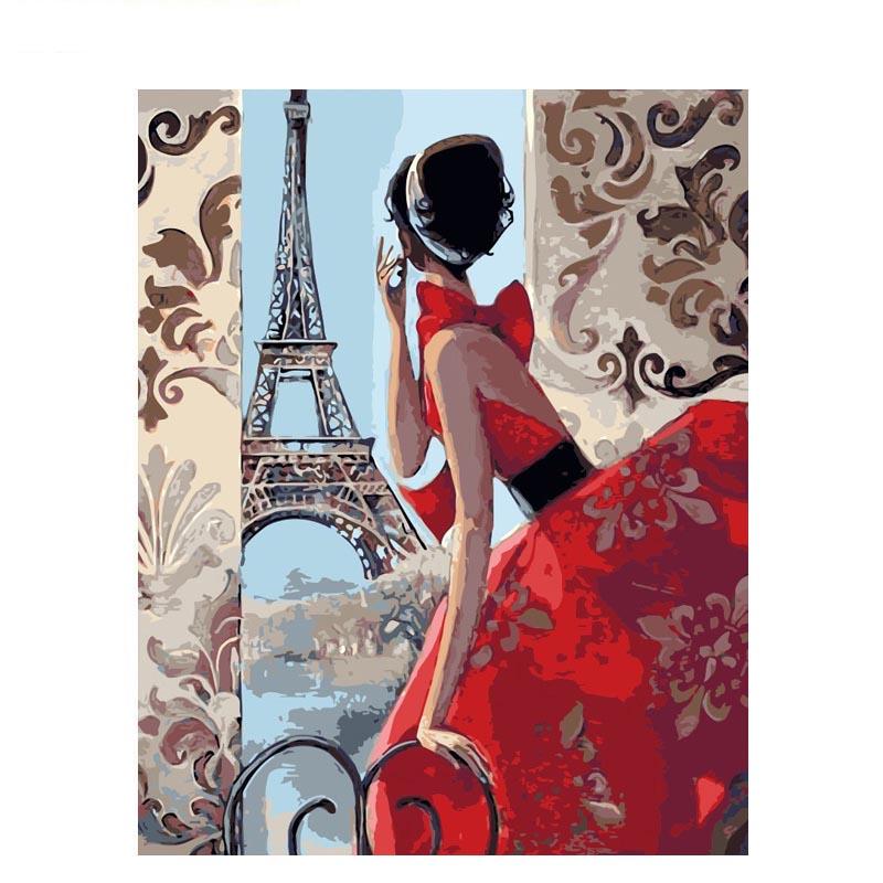 Paint by Numbers - Young Woman in Front Of the Eiffel Tower